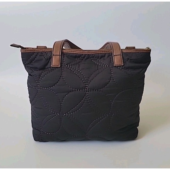 Fossil Keyper Vintage Black Nylon Flower Quilted Tote Bag Classic Minimalist - Picture 7 of 16
